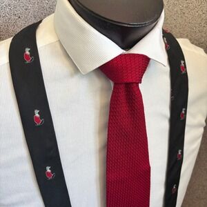 Barrons-Hunter Suspenders Mens Black Red Fox Hunt Embroidery USA Preppy Academia